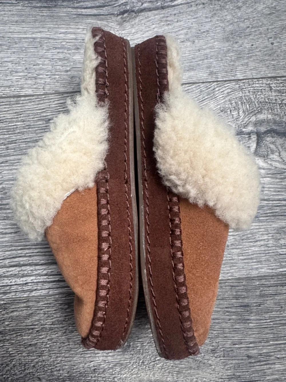 UGG Chestnut Suede Shearling Slip-On Clogs